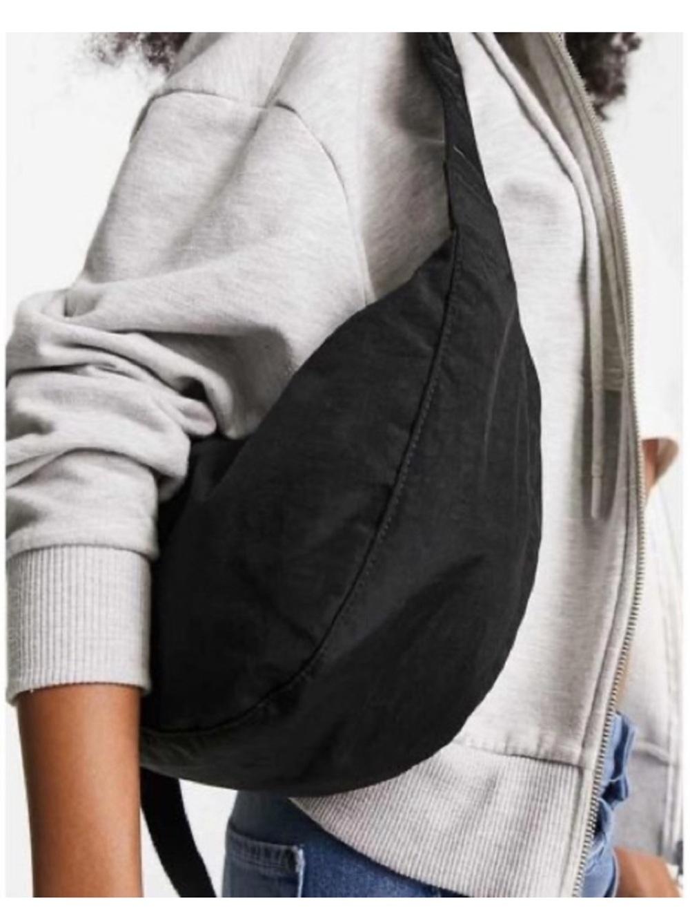 BAGGU Black Medium Crescent Sling Bag with Branded Strap